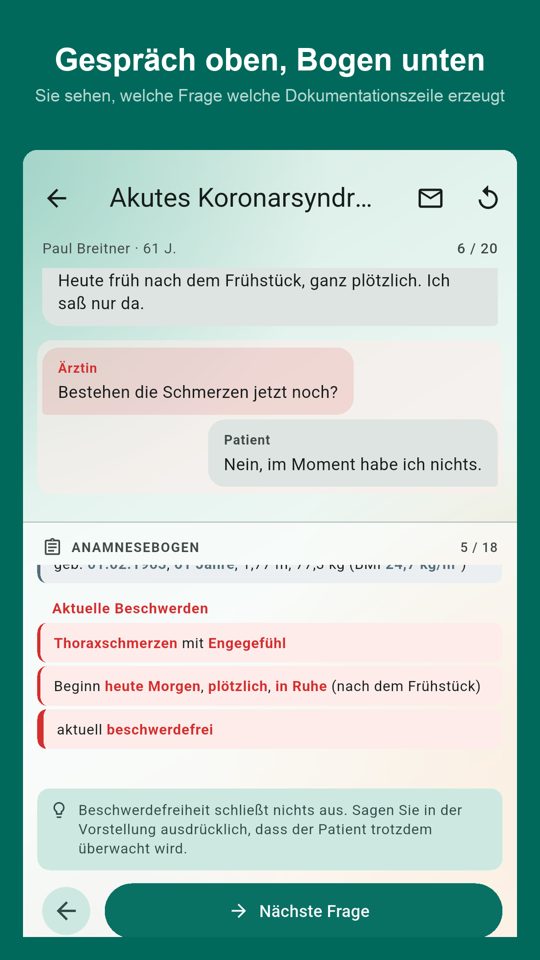 App: Gespräch und Anamnesebogen nebeneinander